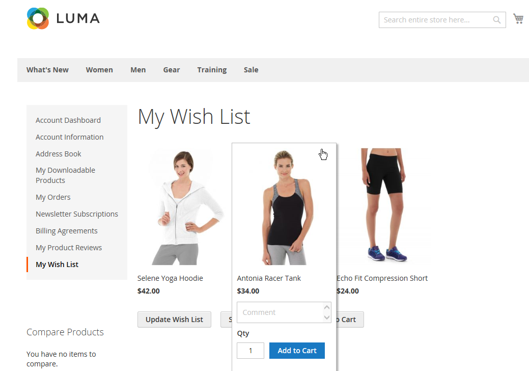 Sitio web wishlist_Magento