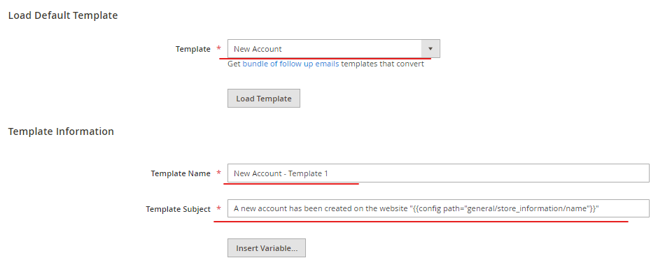 campos de la creación de plantillas