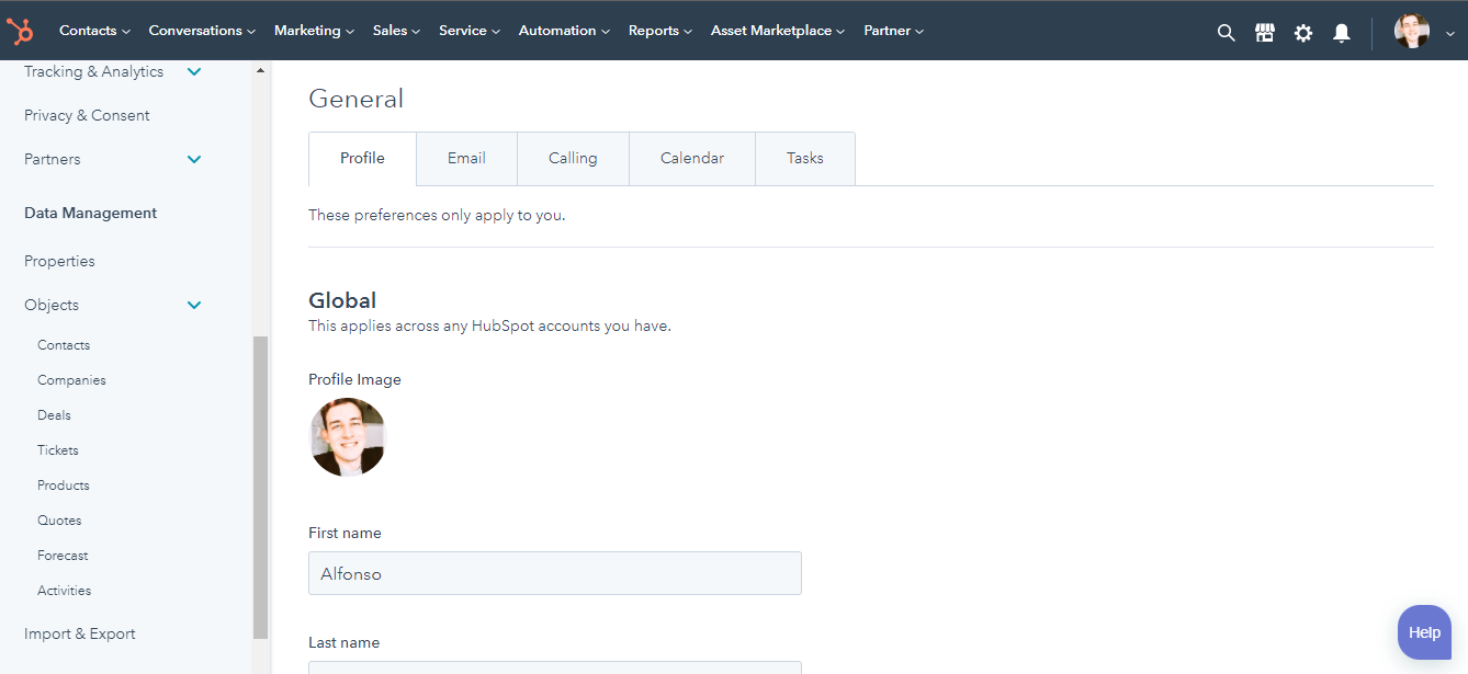 panel de configuración_HubSpot