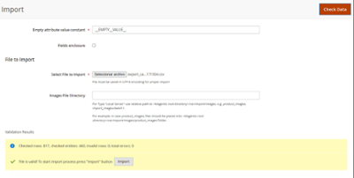 configuración de importación_Adobe Commerce